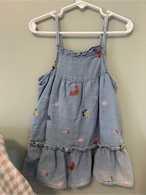 Zara Light Blue Denim Dress with Multicolor Embroidery